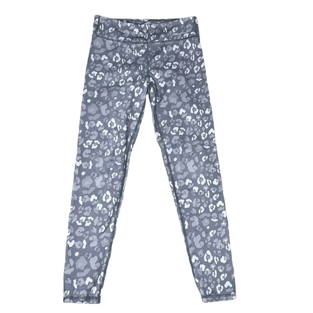 Eddie Bauer Girls Leggings Large Gray Leopard Print Activewear Yoga Tights L